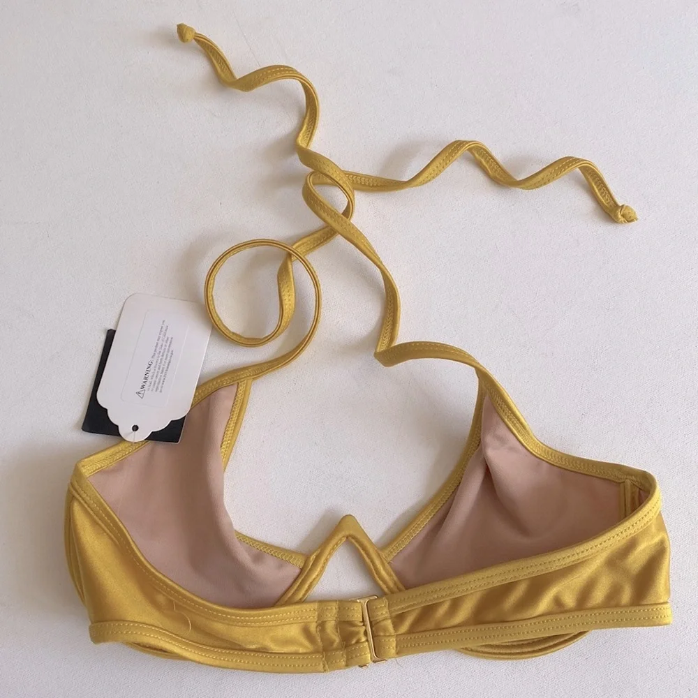 Fashion Nova Fine Lines Underwire Bikini TOP ONLY - Yellow,‎ Size S, NWT